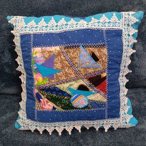 NEW pillowcase pillow cover buttons beads Sewn by hand PATCHWORK